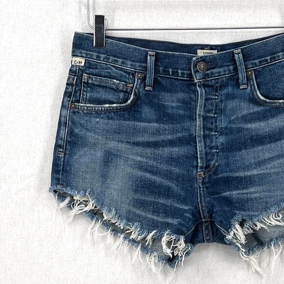 CITIZENS OF HUMANITY Corey Shorts 26 Blue Slouchy Fit Distress Cut Off Selvedge - Picture 4 of 16